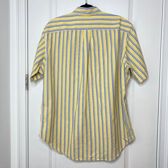 Ralph Lauren Yellow Blue Striped Short Sleeve Button Down Classic Fit Shirt L - Picture 8 of 12